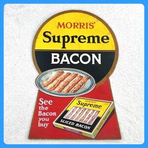 1940s Morris Supreme Bacon Vintage Advertising Sign 21" Cardboard Easel Display